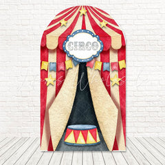 Red Circus Tent Striped Theme Arch Backdrop For Carnival Bash