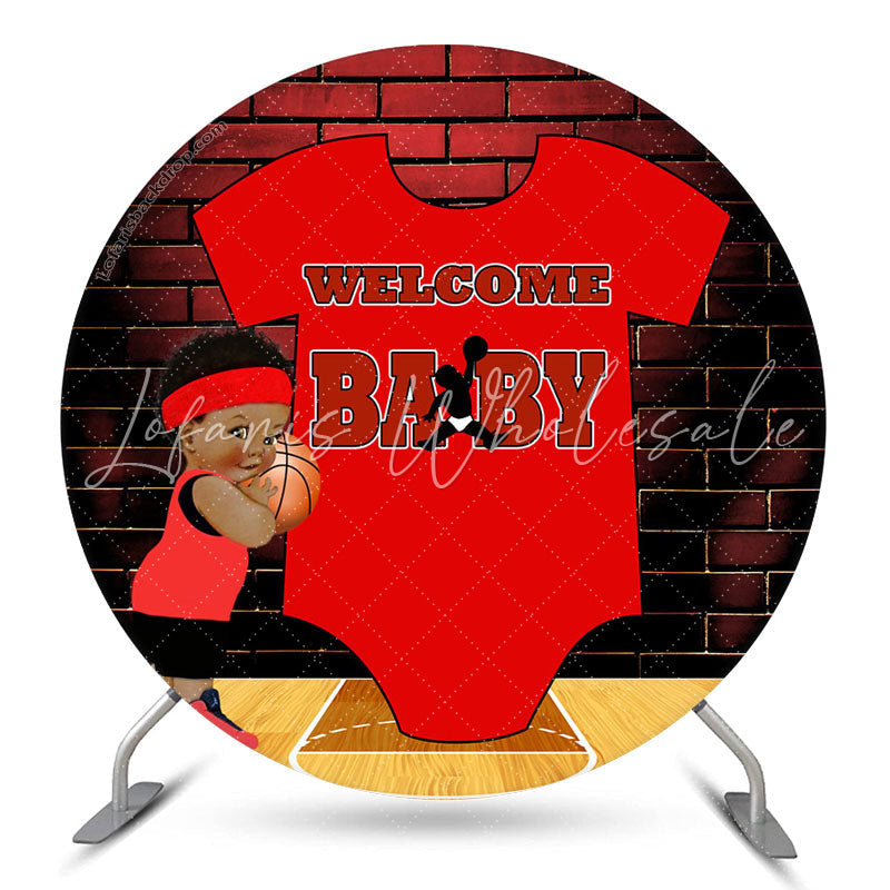 Lofaris Red Clothes Basketball Round Baby Shower Backdrop