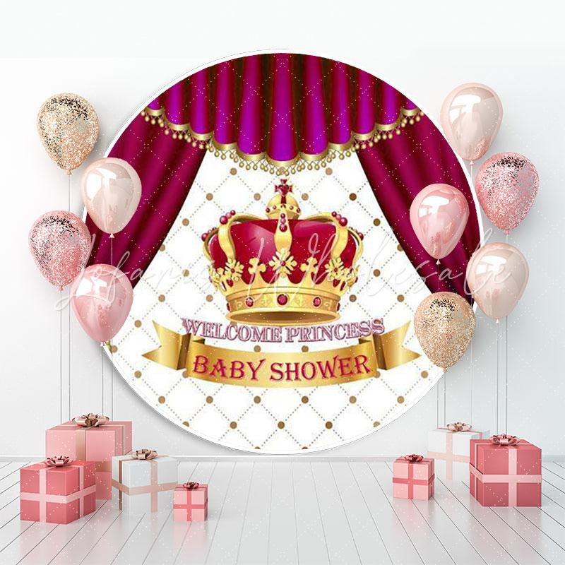 Lofaris Red Crown Curtain Welcome Princess Circle Baby Shower Backdrop