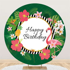 Lofaris Red Crowned Crane Green Leaves Birthday Round Backdrop