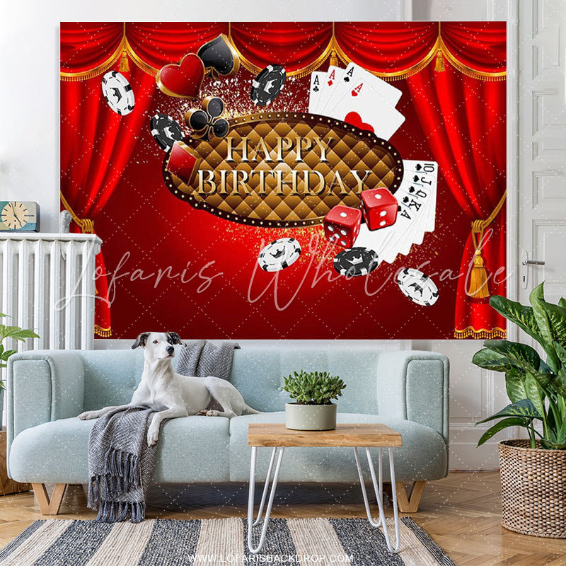Lofaris Red Curtain And Black White Card Birthday Backdrop