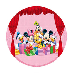 Lofaris Red Curtain And Cartoon Animals Round Birthday Backdrop
