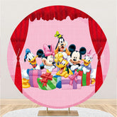 Lofaris Red Curtain And Cartoon Animals Round Birthday Backdrop