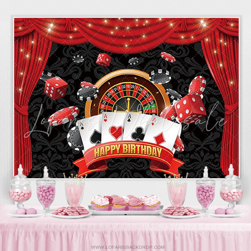 Lofaris Red Curtain Black Card Happy Birthday Backdrop For Party