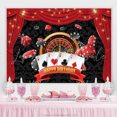 Lofaris Red Curtain Black Card Happy Birthday Backdrop For Party