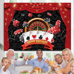 Lofaris Red Curtain Black Card Happy Birthday Backdrop For Party