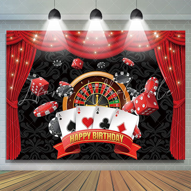 Lofaris Red Curtain Black Card Happy Birthday Backdrop For Party