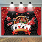 Lofaris Red Curtain Black Card Happy Birthday Backdrop For Party