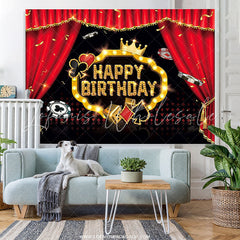 Lofaris Red Curtain Black Card Pattern Happy Birthday Backdrop