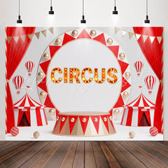 Lofaris Red Curtain Circus Light Sign Birthday Backdrop