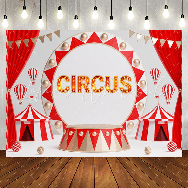 Lofaris Red Curtain Circus Light Sign Birthday Backdrop