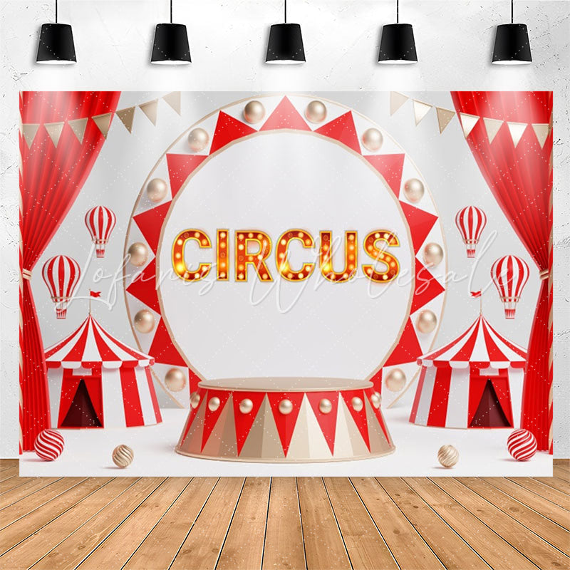 Lofaris Red Curtain Circus Light Sign Birthday Backdrop