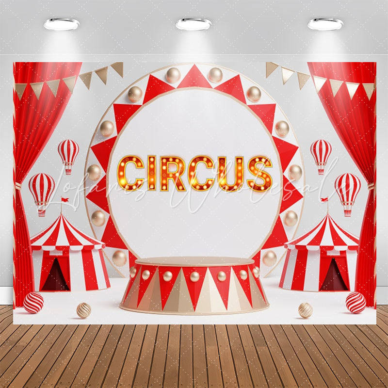 Lofaris Red Curtain Circus Light Sign Birthday Backdrop