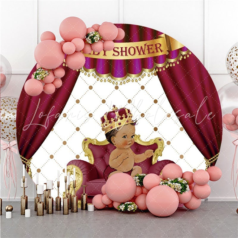Lofaris Red Curtain Crown Cute Boy Round Baby Shower Backdrop