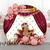 Lofaris Red Curtain Crown Cute Boy Round Baby Shower Backdrop