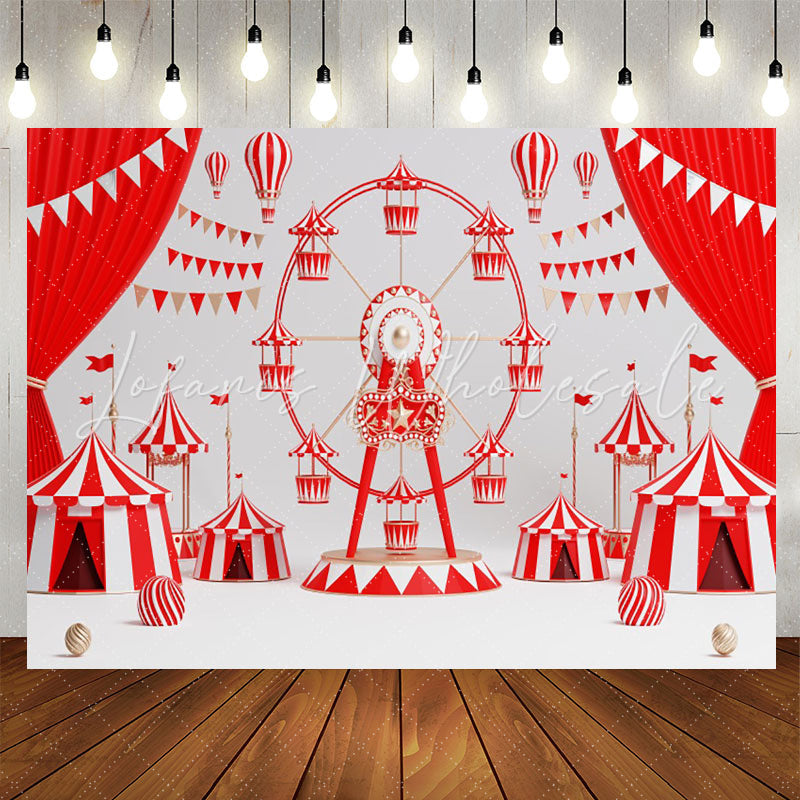 Lofaris Red Curtain Flags Ferris Wheel Birthday Backdrop
