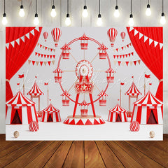 Lofaris Red Curtain Flags Ferris Wheel Birthday Backdrop