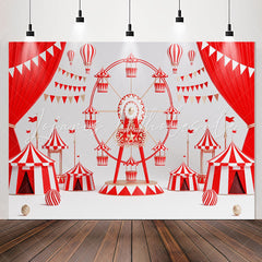 Lofaris Red Curtain Flags Ferris Wheel Birthday Backdrop