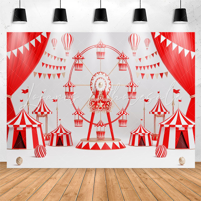 Lofaris Red Curtain Flags Ferris Wheel Birthday Backdrop