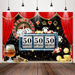 Lofaris Red Curtain Glitter Casino 50th Birthday Backdrop