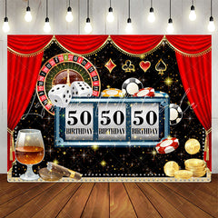 Lofaris Red Curtain Glitter Casino 50th Birthday Backdrop
