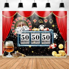 Lofaris Red Curtain Glitter Casino 50th Birthday Backdrop