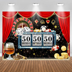 Lofaris Red Curtain Glitter Casino 50th Birthday Backdrop