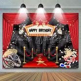 Lofaris Red Curtain High Builddings Night Birthday Backdrop