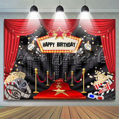 Lofaris Red Curtain High Builddings Night Birthday Backdrop