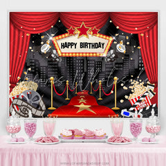 Lofaris Red Curtain High Builddings Night Birthday Backdrop