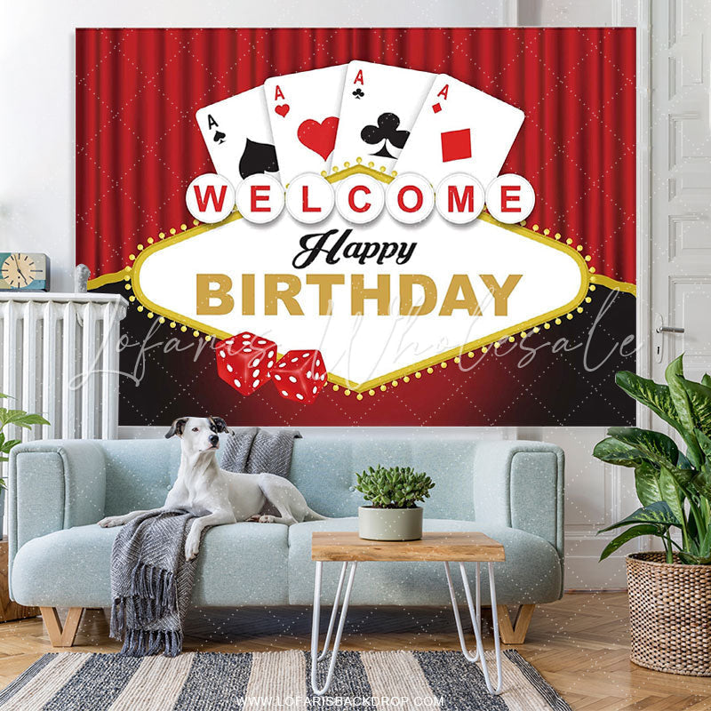 Lofaris Red Curtains Black Welcome Happy Birthday Backdrop