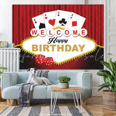 Lofaris Red Curtains Black Welcome Happy Birthday Backdrop
