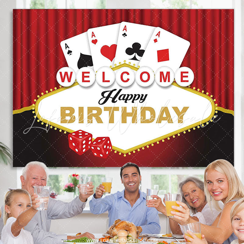 Lofaris Red Curtains Black Welcome Happy Birthday Backdrop