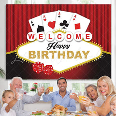 Lofaris Red Curtains Black Welcome Happy Birthday Backdrop