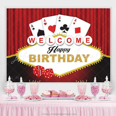 Lofaris Red Curtains Black Welcome Happy Birthday Backdrop