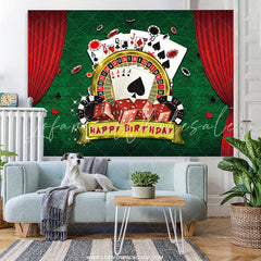 Lofaris Red Curtains Green Jackpot Happy Birthday Backdrop