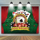 Lofaris Red Curtains Green Jackpot Happy Birthday Backdrop