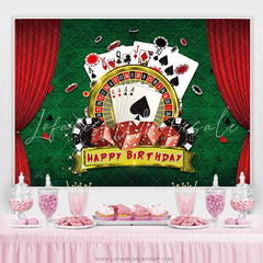 Lofaris Red Curtains Green Jackpot Happy Birthday Backdrop