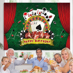 Lofaris Red Curtains Green Jackpot Happy Birthday Backdrop