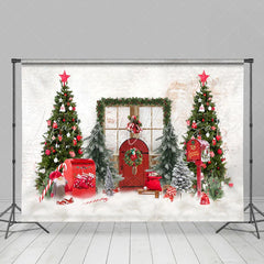 Lofaris Red Door And Christmas Green Tree White Backdrop For Party