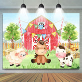 Lofaris Red Farm Theme With Cute Safari Happy Birthday Backdrop