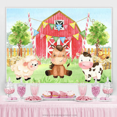Lofaris Red Farm Theme With Cute Safari Happy Birthday Backdrop