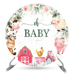 Lofaris Red Farmhouse Animals Oh Baby Shower Round Backdrop