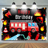 Lofaris Red Fire Truck Black Birthday Backdrop Banner For Boy