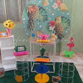 Lofaris Red Floral And Pineapple Round Summer Birthday Backdrop