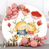 Lofaris Red Floral And Teddy Bears Round Valentines Backdrop