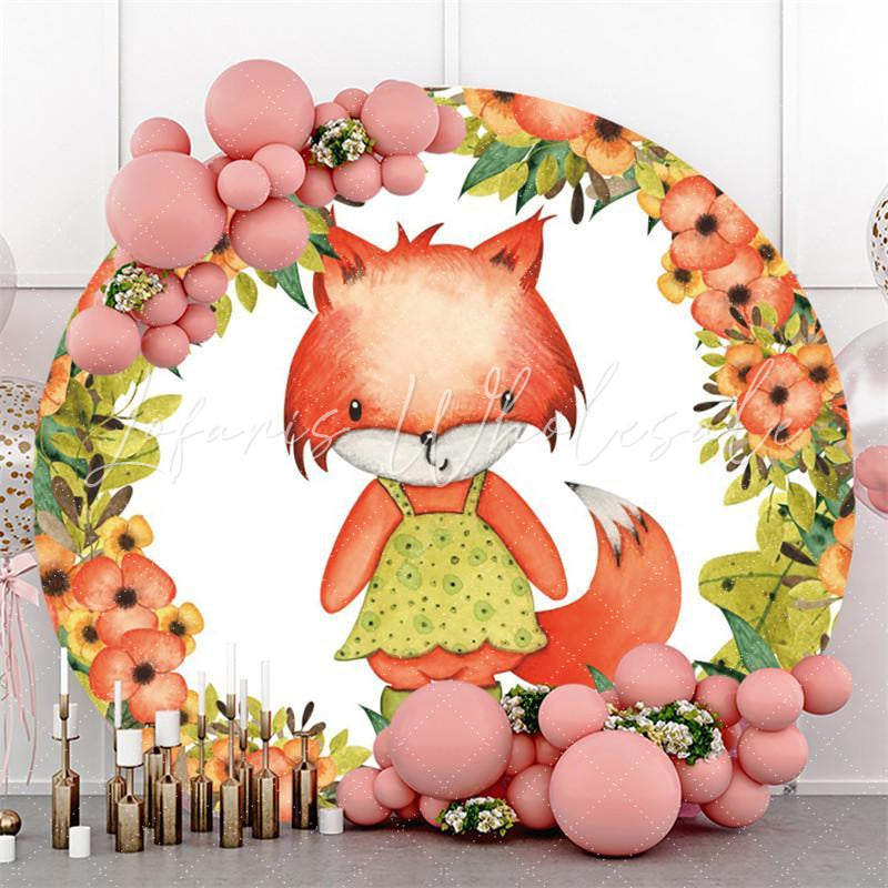 Lofaris Red Floral Circle Fox Cartoon Round Backdrops for Girls
