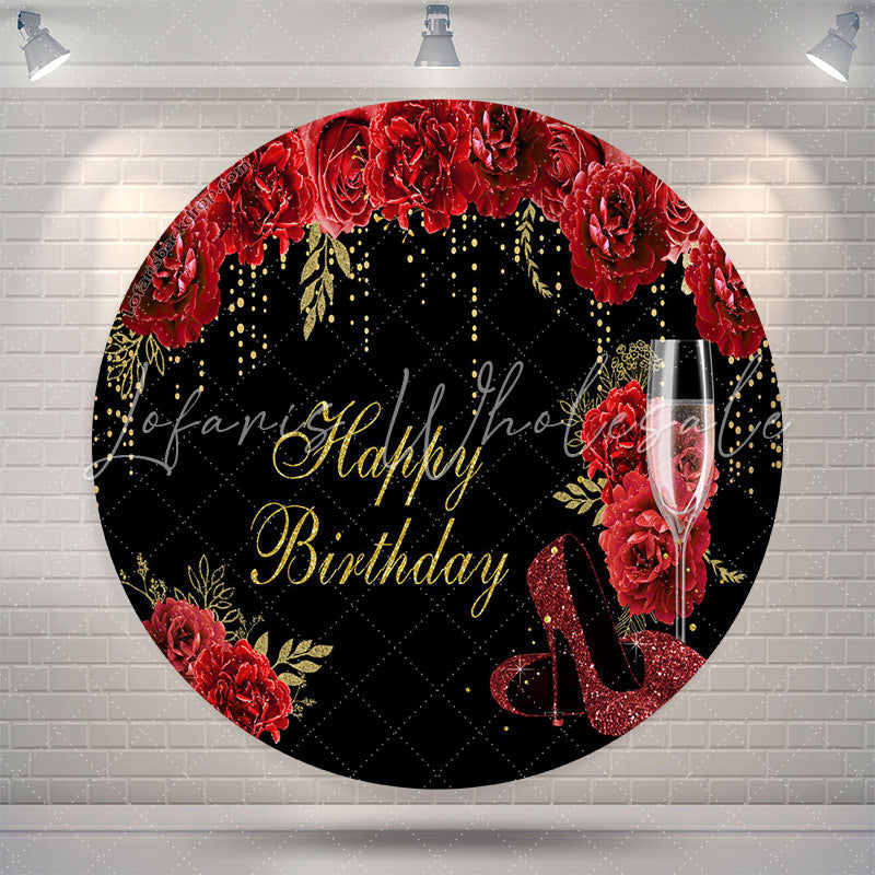 Lofaris Red Floral Glitter High Heels Round Birthday Backdrop