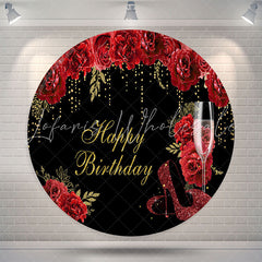 Lofaris Red Floral Glitter High Heels Round Birthday Backdrop