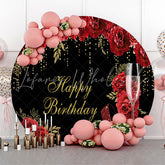 Lofaris Red Floral Glitter High Heels Round Birthday Backdrop
